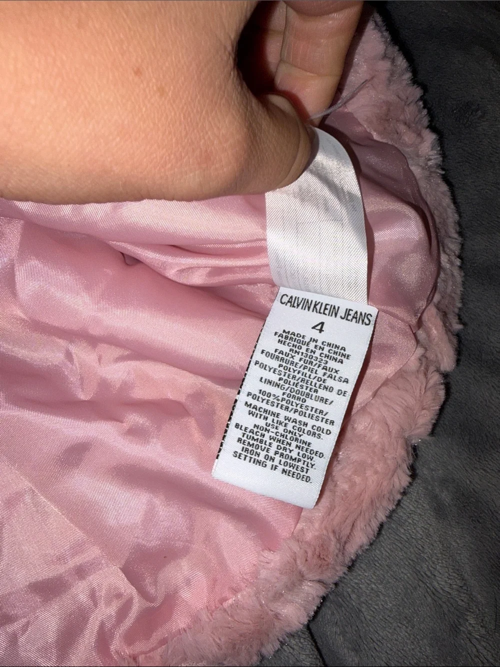 Calvin Klein Girls'  Faux Fur Pink Coat - 4T